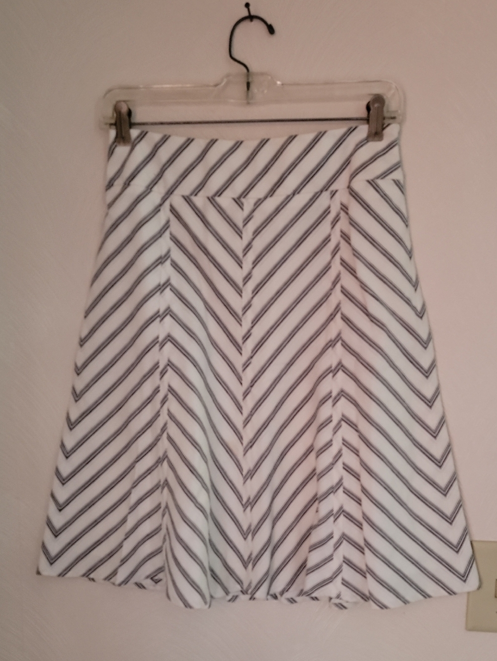 LOFT White A-Line Skirt with Black Diagonal Stripes